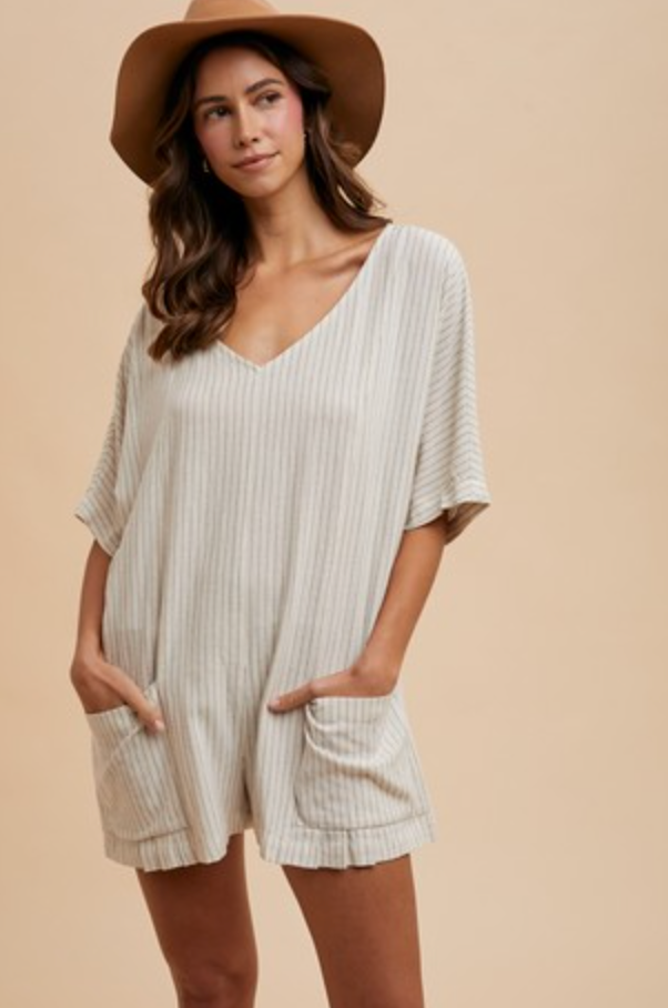 Stripe Linen Blend Woven Boxy Romper