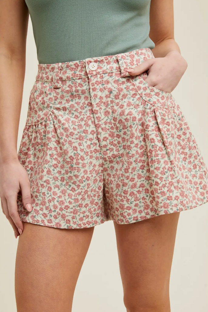 Floral Wide-Leg Shorts (Cream/Mauve)