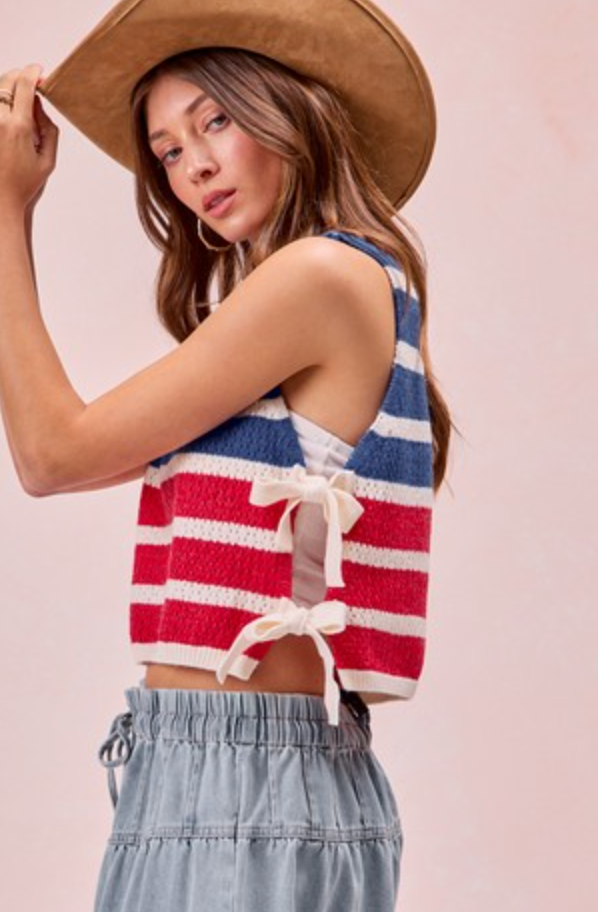 Red, White, and Blue Side Tie Sweater Vest