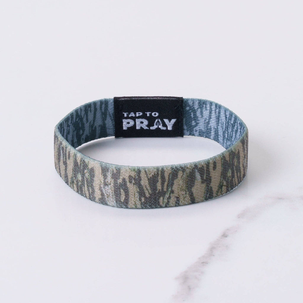 Tap To Pray® Wristband – Tree Bark Camo Brown & Grey