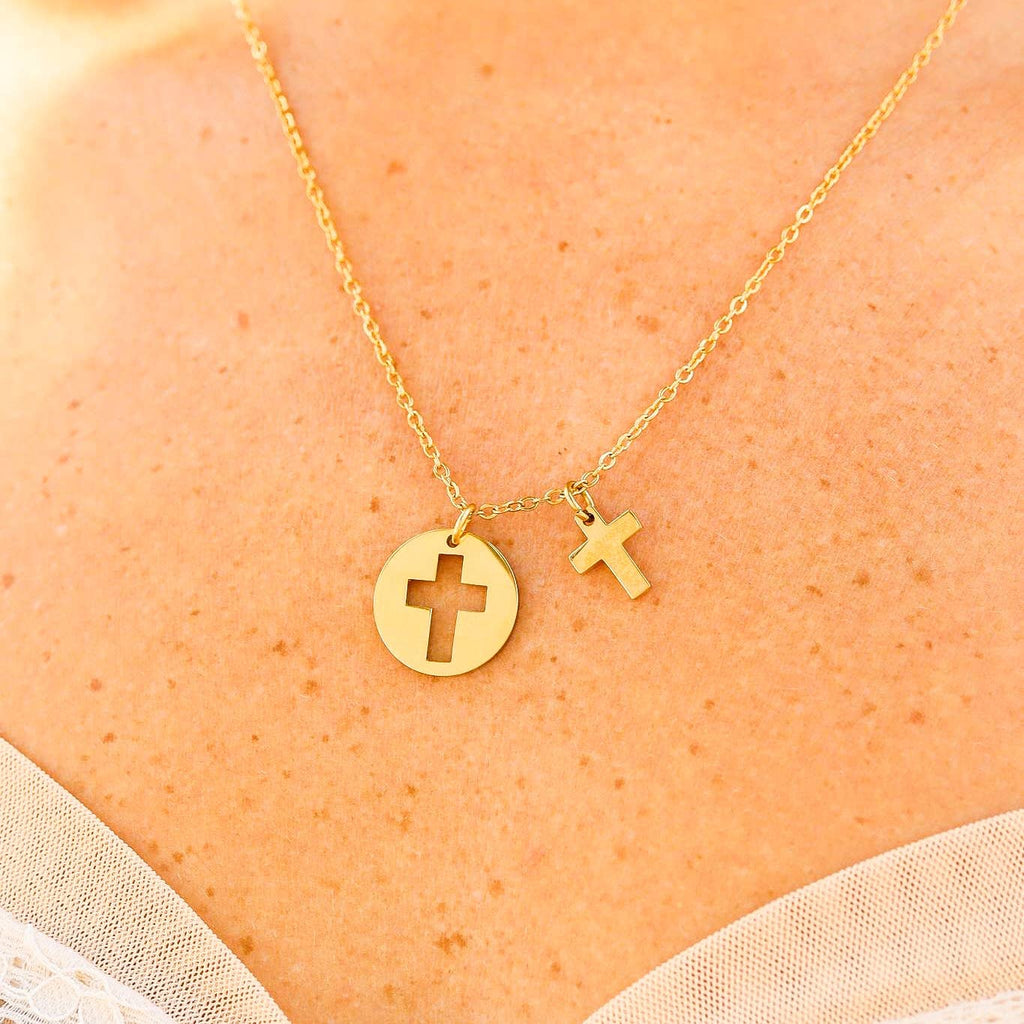 Cutout 2 Piece Cross Necklace