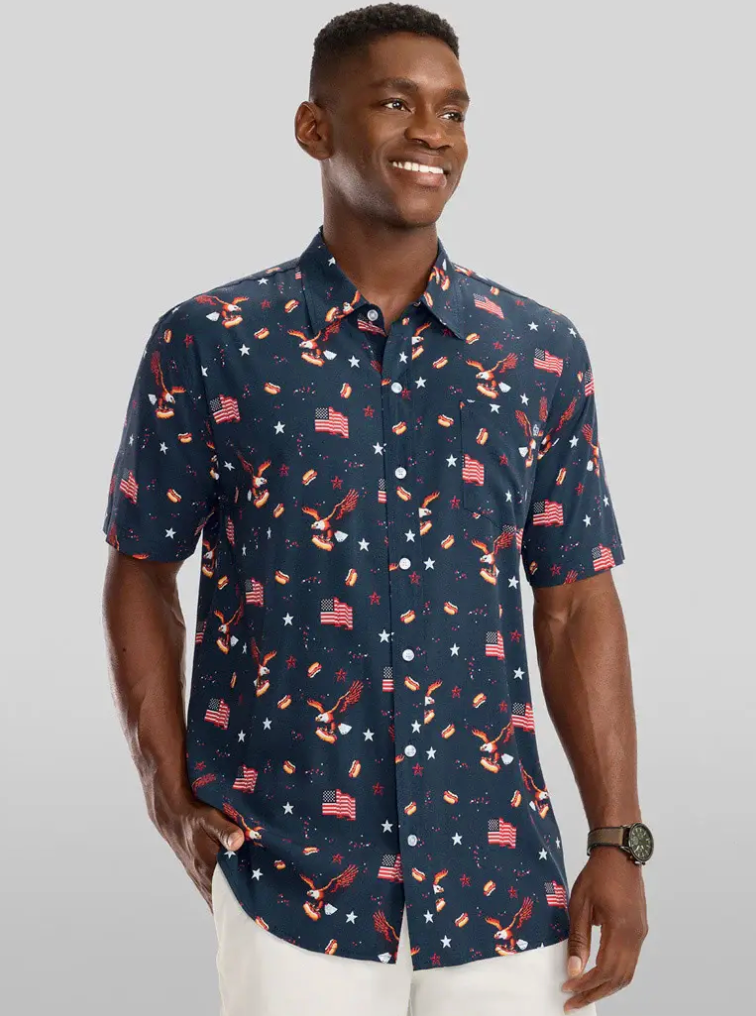 8-Bit Eagle Patriotic Hawaiian Shirt - Men's USA Button Down