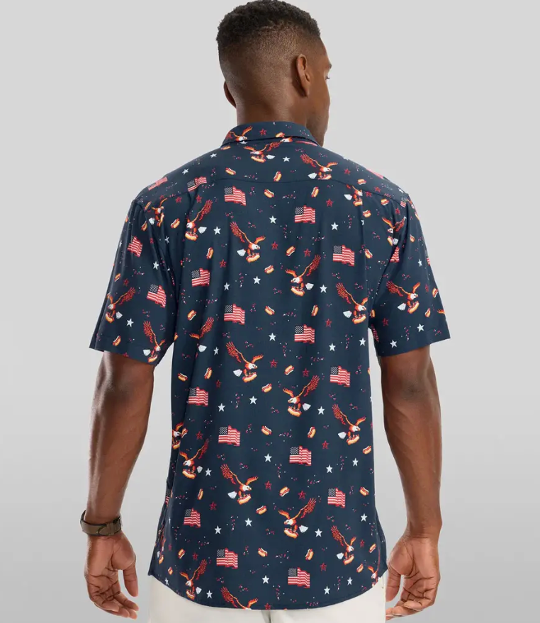 8-Bit Eagle Patriotic Hawaiian Shirt - Men's USA Button Down