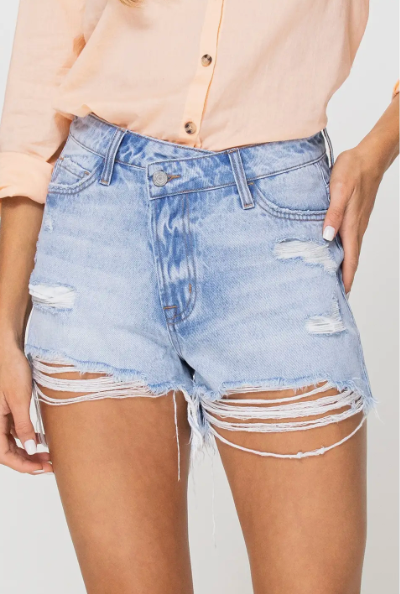 Super High Rise Criss Cross Denim Shorts