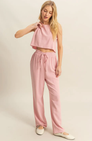 Sleeveless Top and Pants Set - Pink