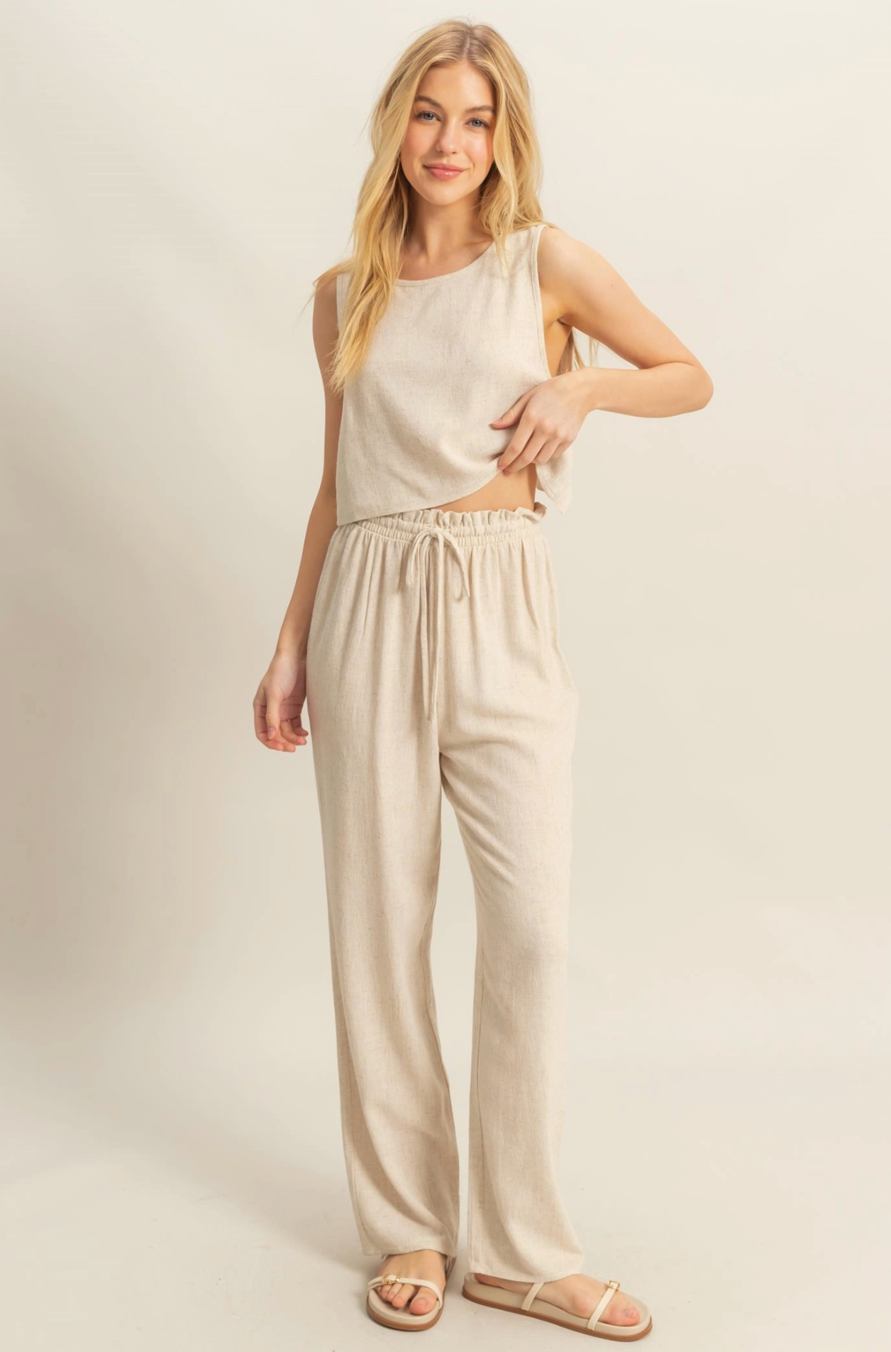 Sleeveless Top and Pants Set - Oatmeal