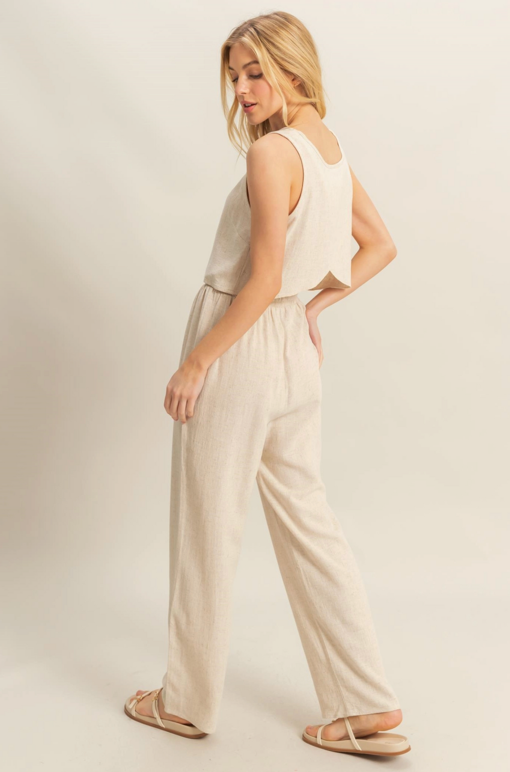 Sleeveless Top and Pants Set - Oatmeal