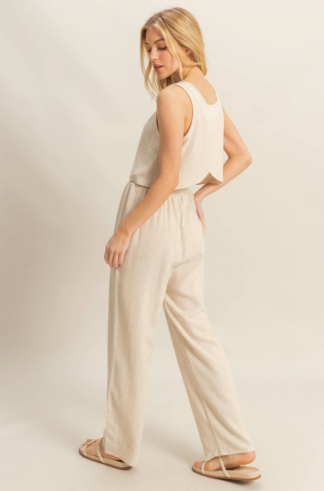 Sleeveless Top and Pants Set - Oatmeal
