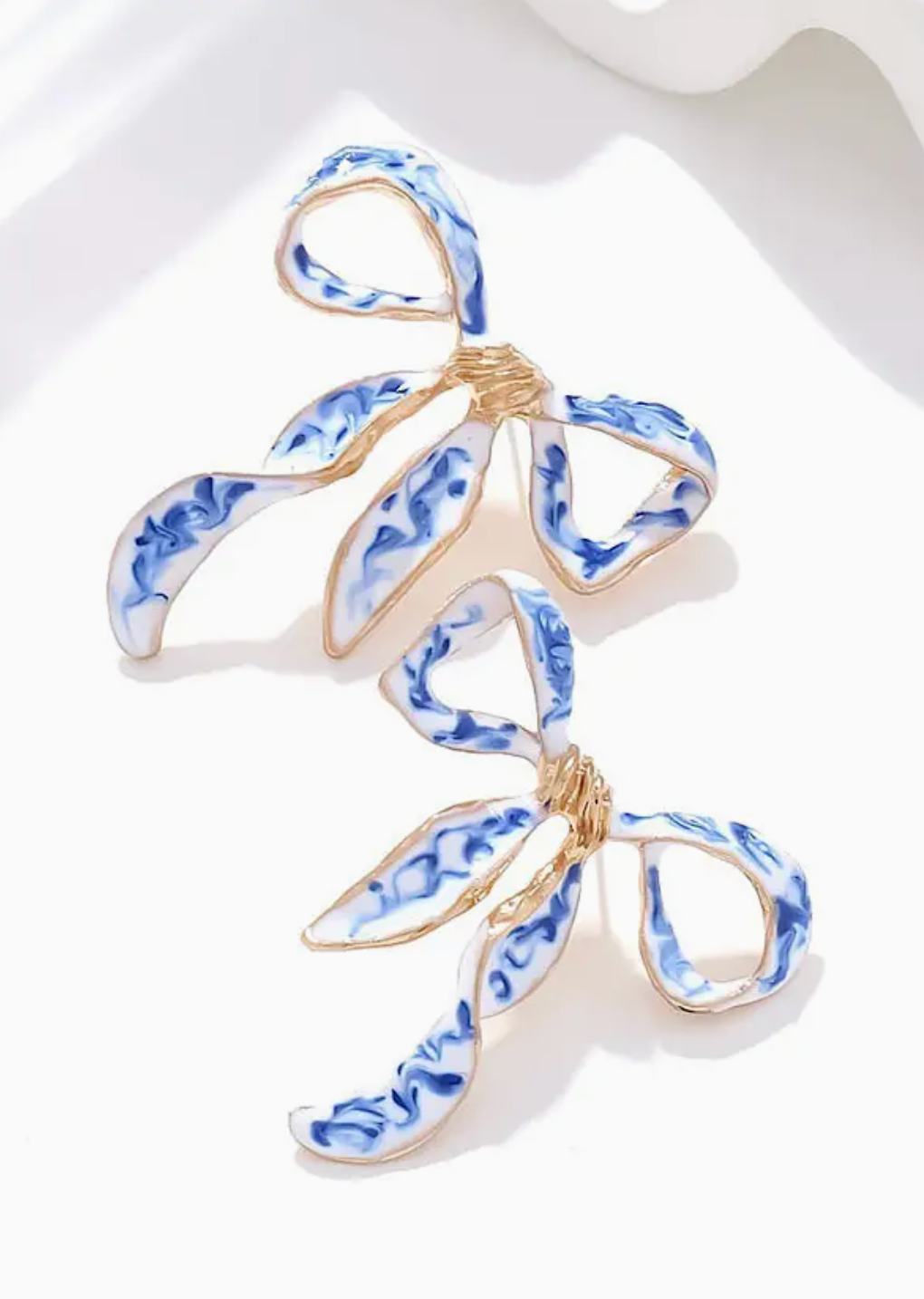 Paisley Blue and White Bow Earrings