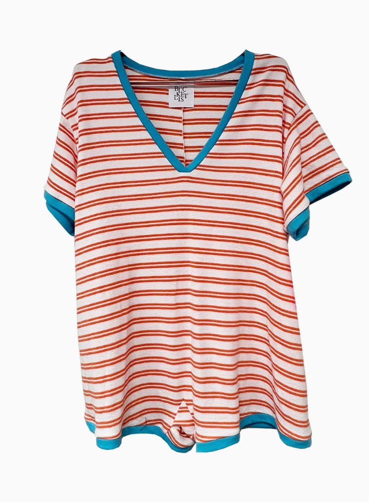 Striped Knit V-Neck Romper