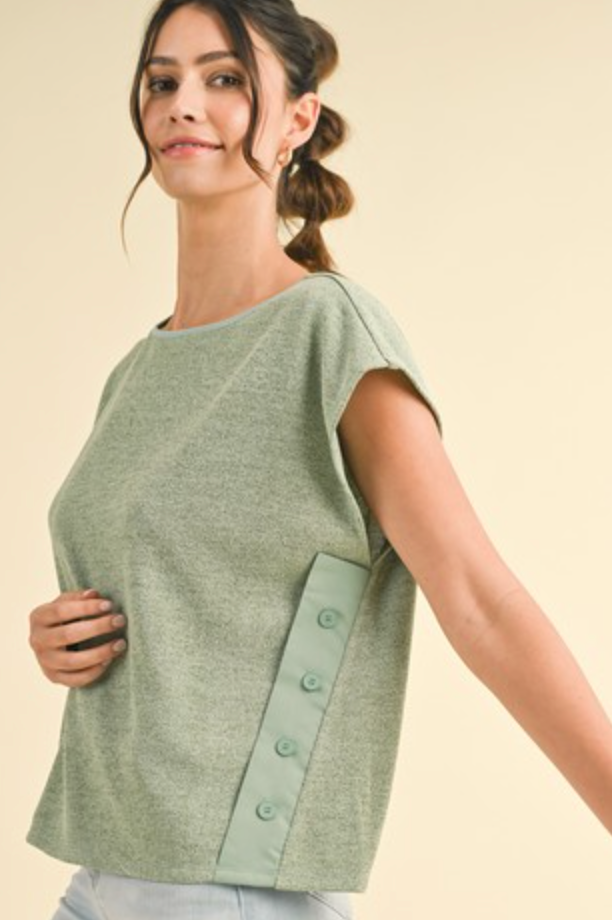 The Sage Side Button Top