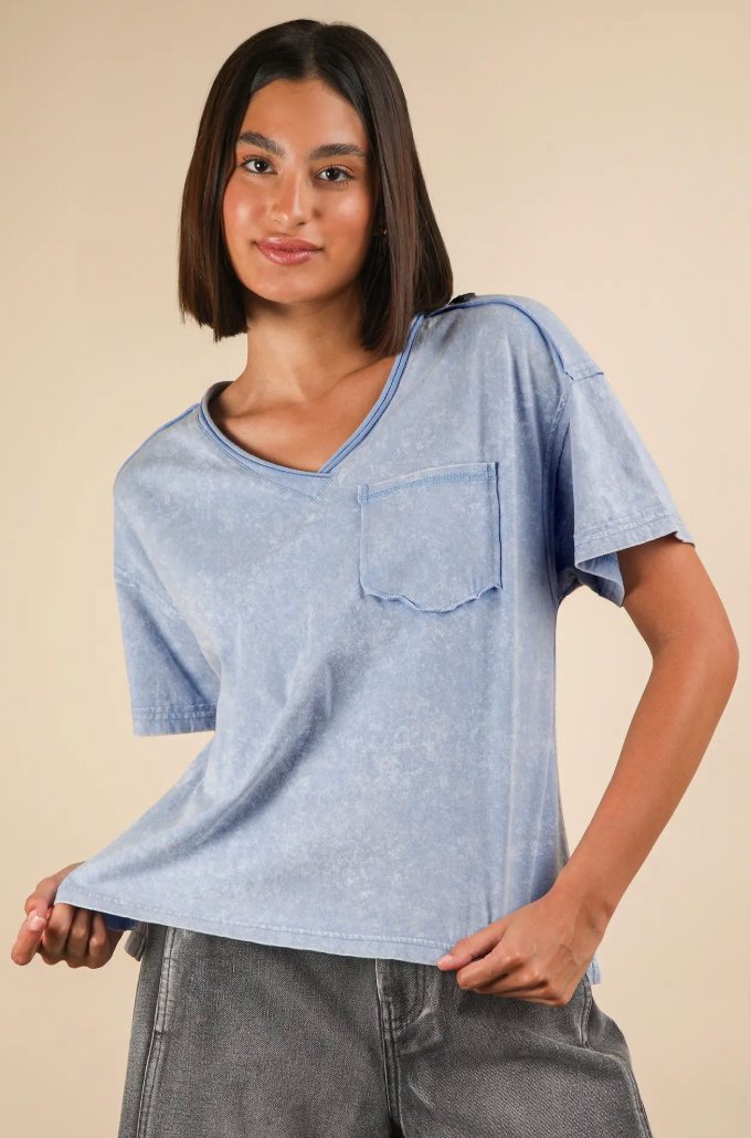 Plus Size - Denim Mineral Washed V-Neck