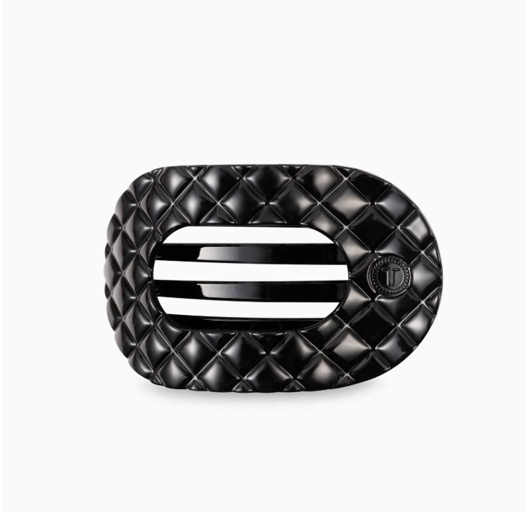 Flat Round Hair Clip | Jet Black Quilted
