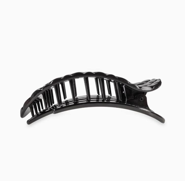 Flat Round Hair Clip | Jet Black Quilted