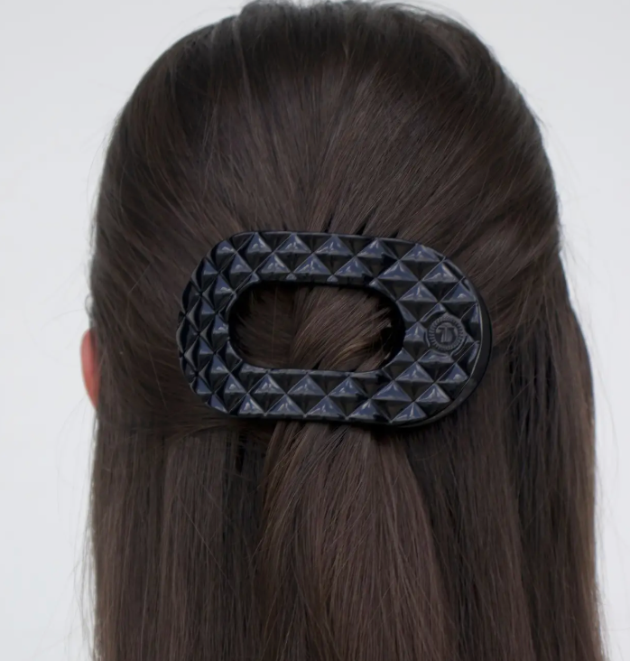 Flat Round Hair Clip | Jet Black Quilted