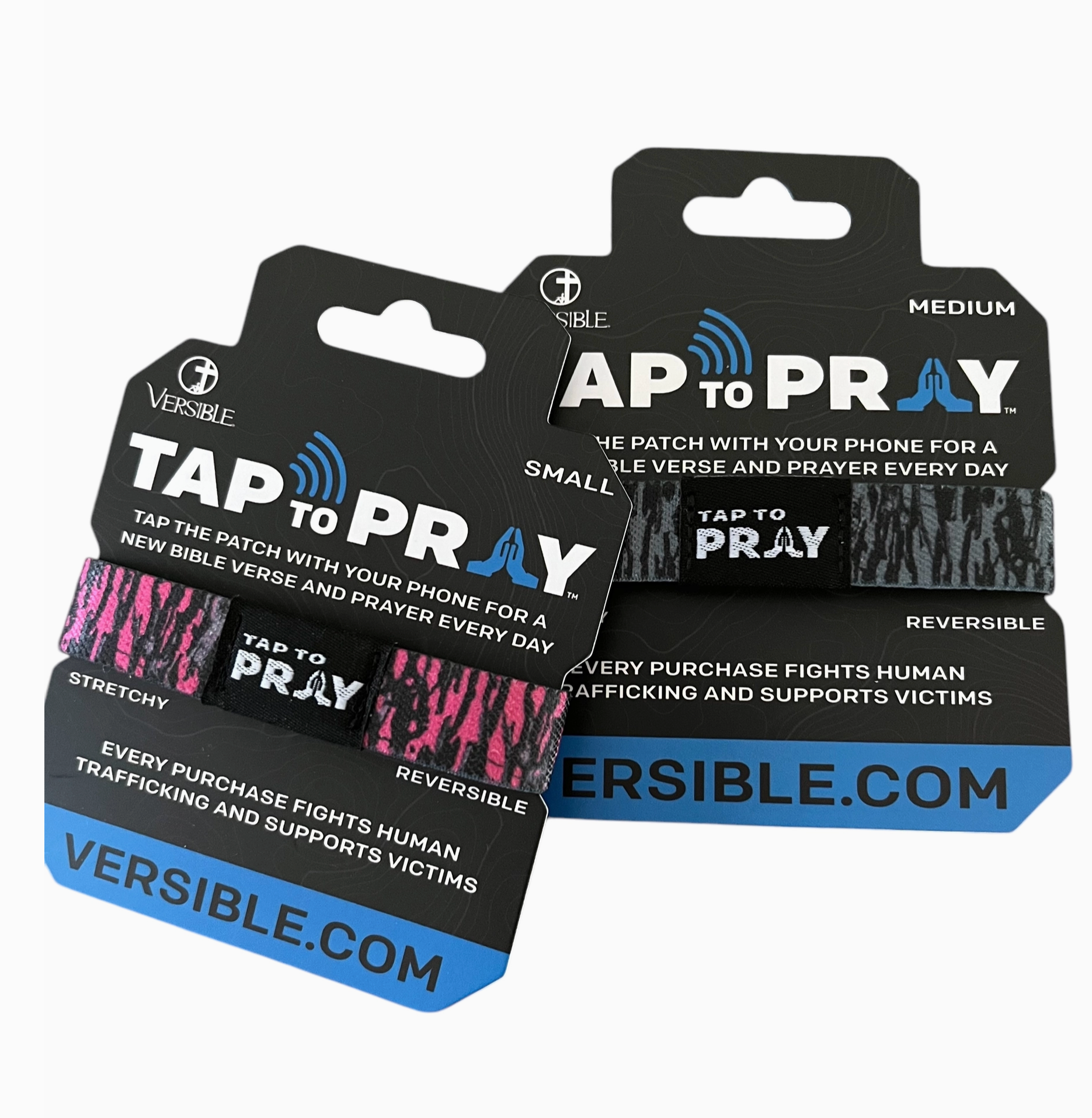 Tap To Pray™ Wristbands - Tree Bark Camo Pink & Grey