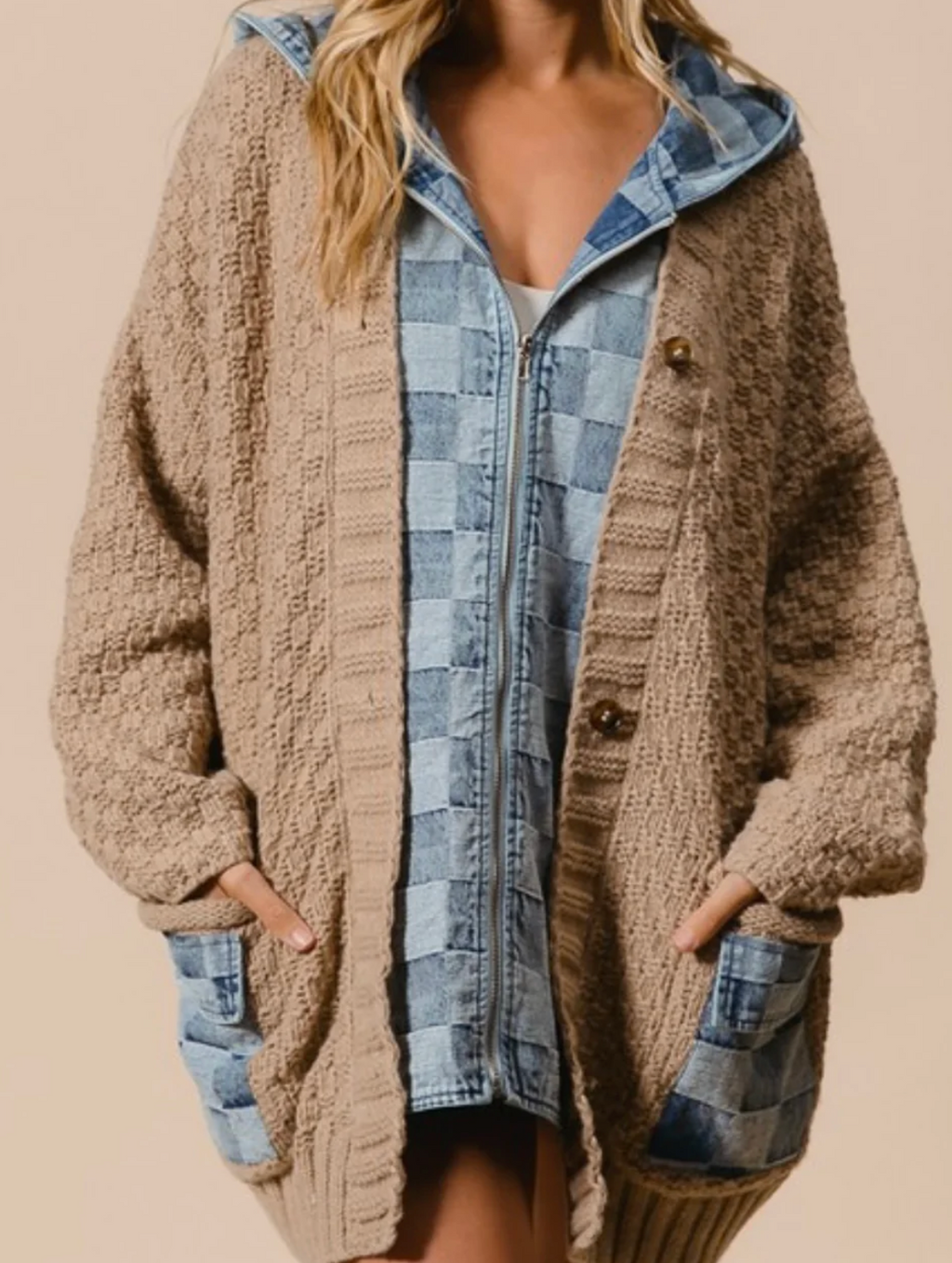 Urban Check Denim Zip Cardigan