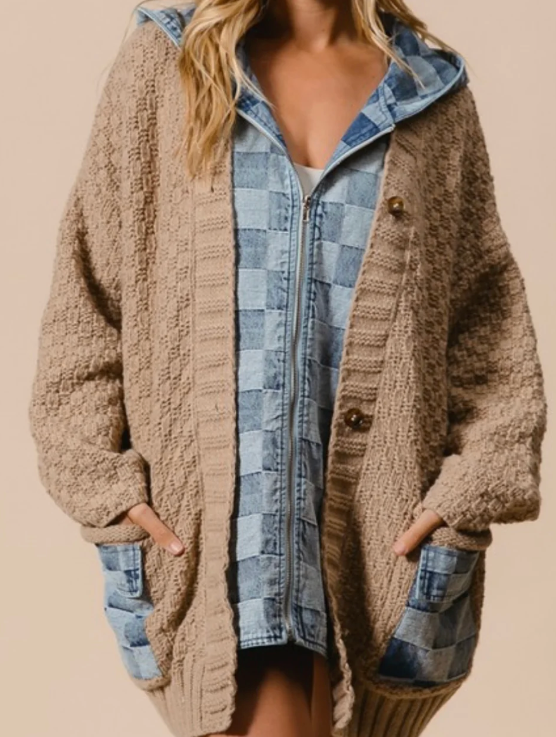 Urban Check Denim Zip Cardigan