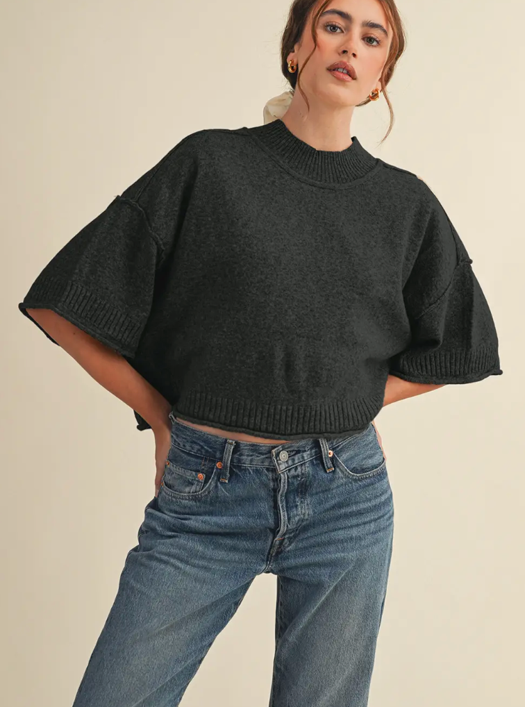 Knit Mock Neck Short Sleeve
