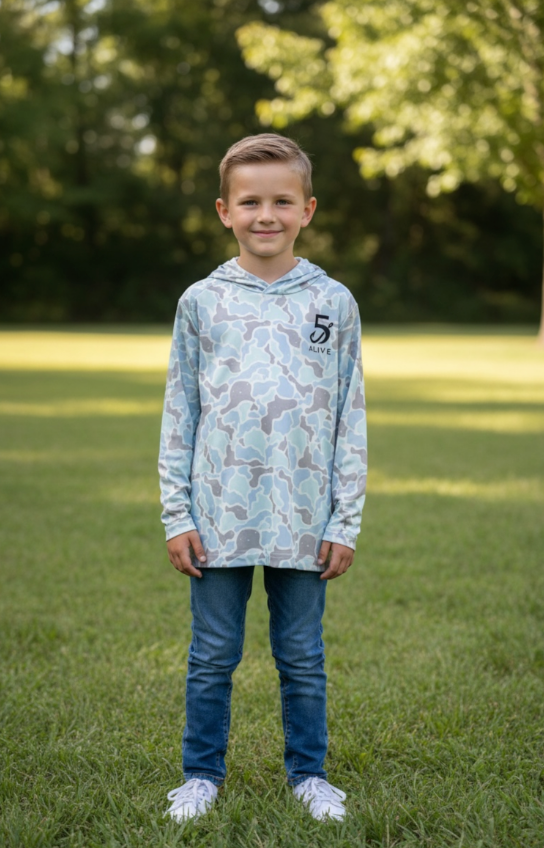 Youth Hooded Fishing Shirt - Teal Camo