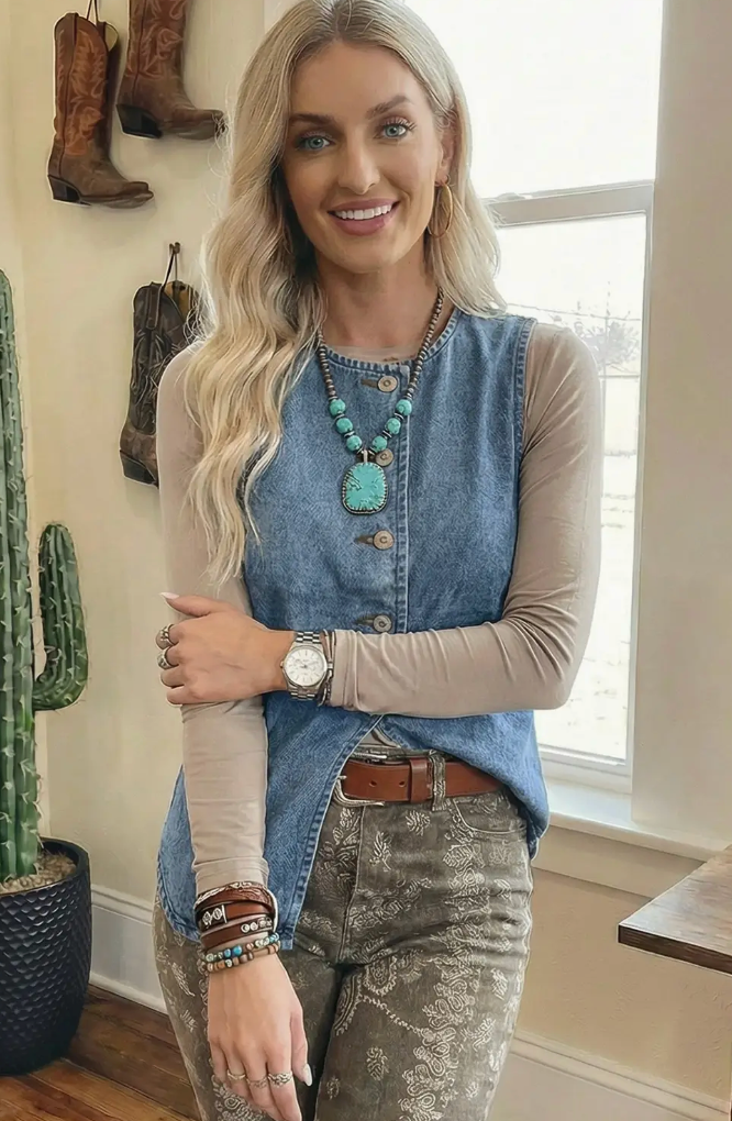 Western Button Denim Vest