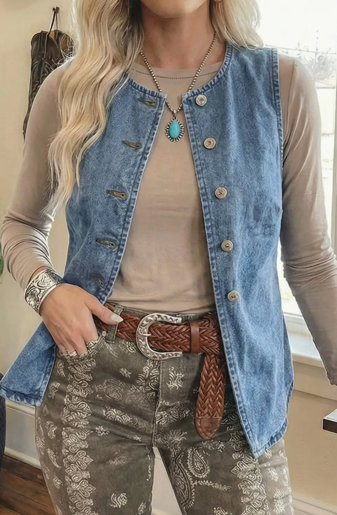 Western Button Denim Vest
