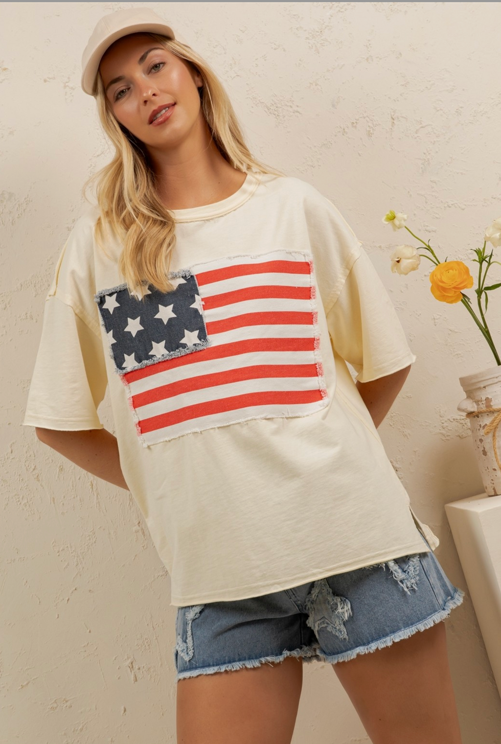 Large American Flag Patch Tee
