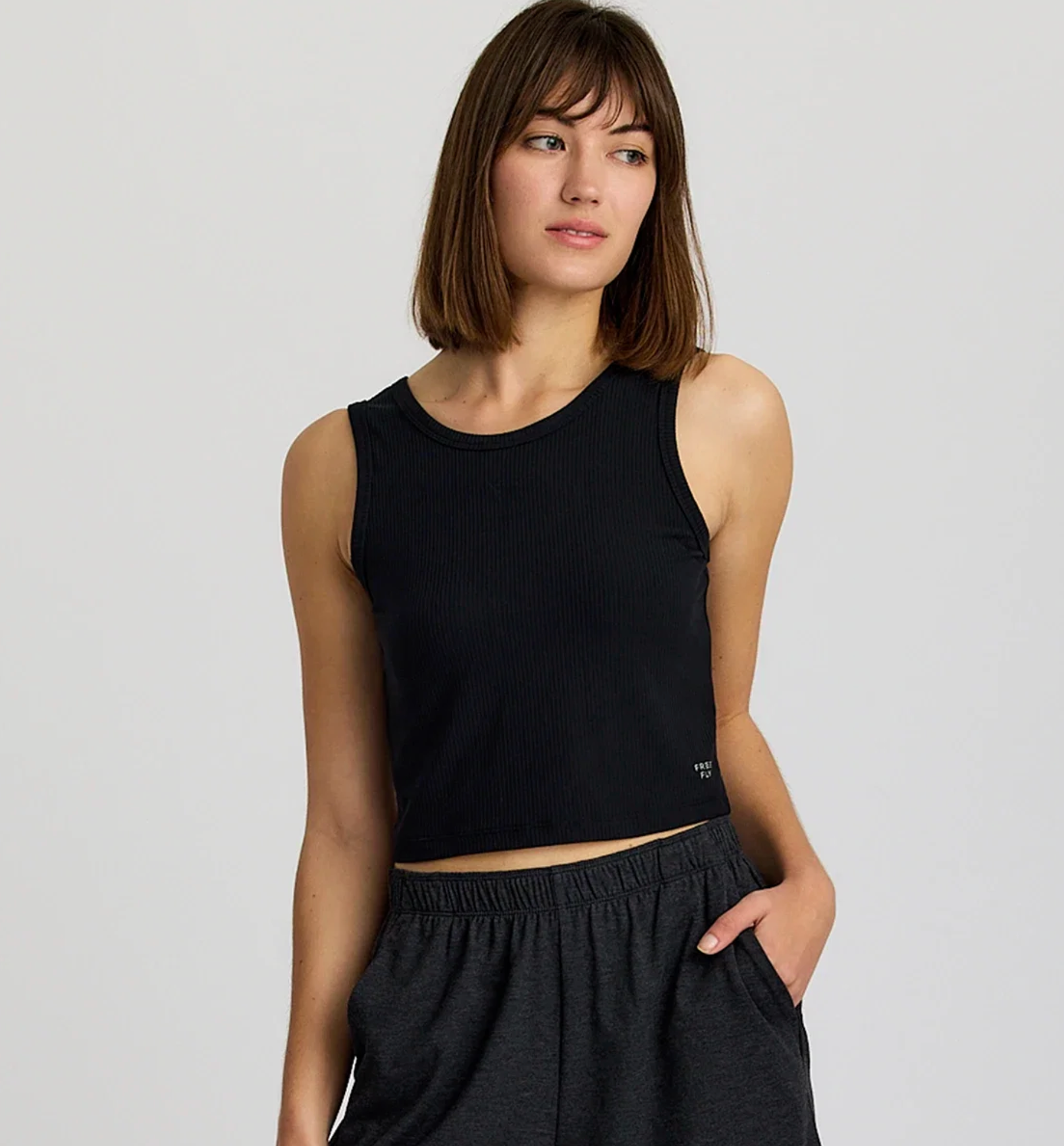 Free Fly Women's Ribbed Bamboo Tank-Black