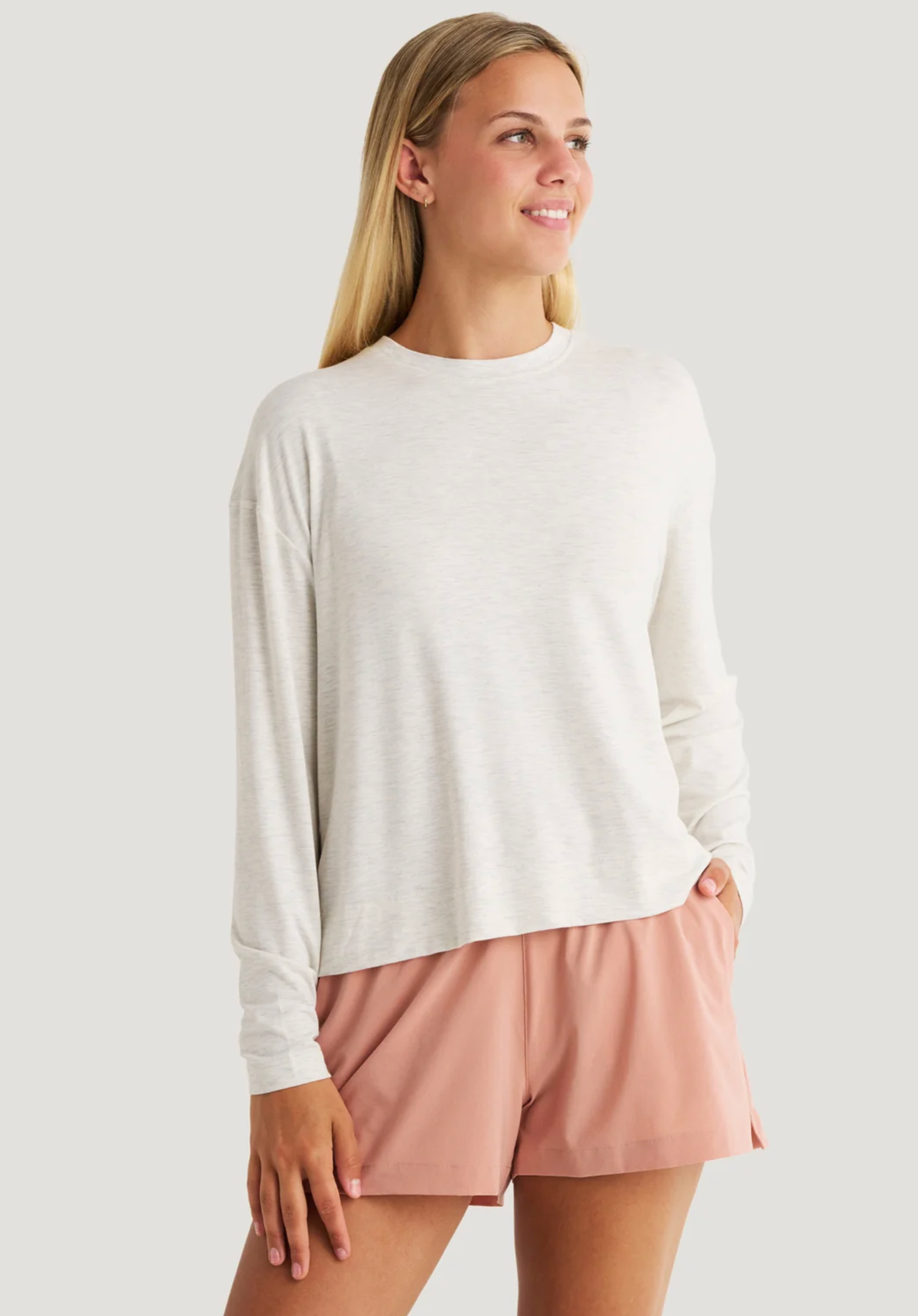 Women's Bamboo Shade Crossover Long Sleeve-Off White Heather