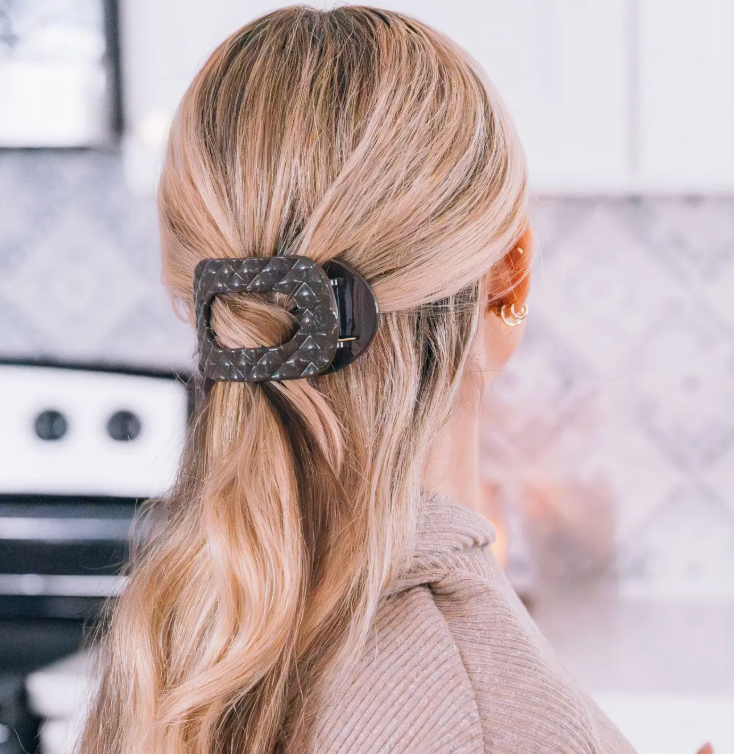 Flat Round Hair Clip | Truly Taupe Quilted