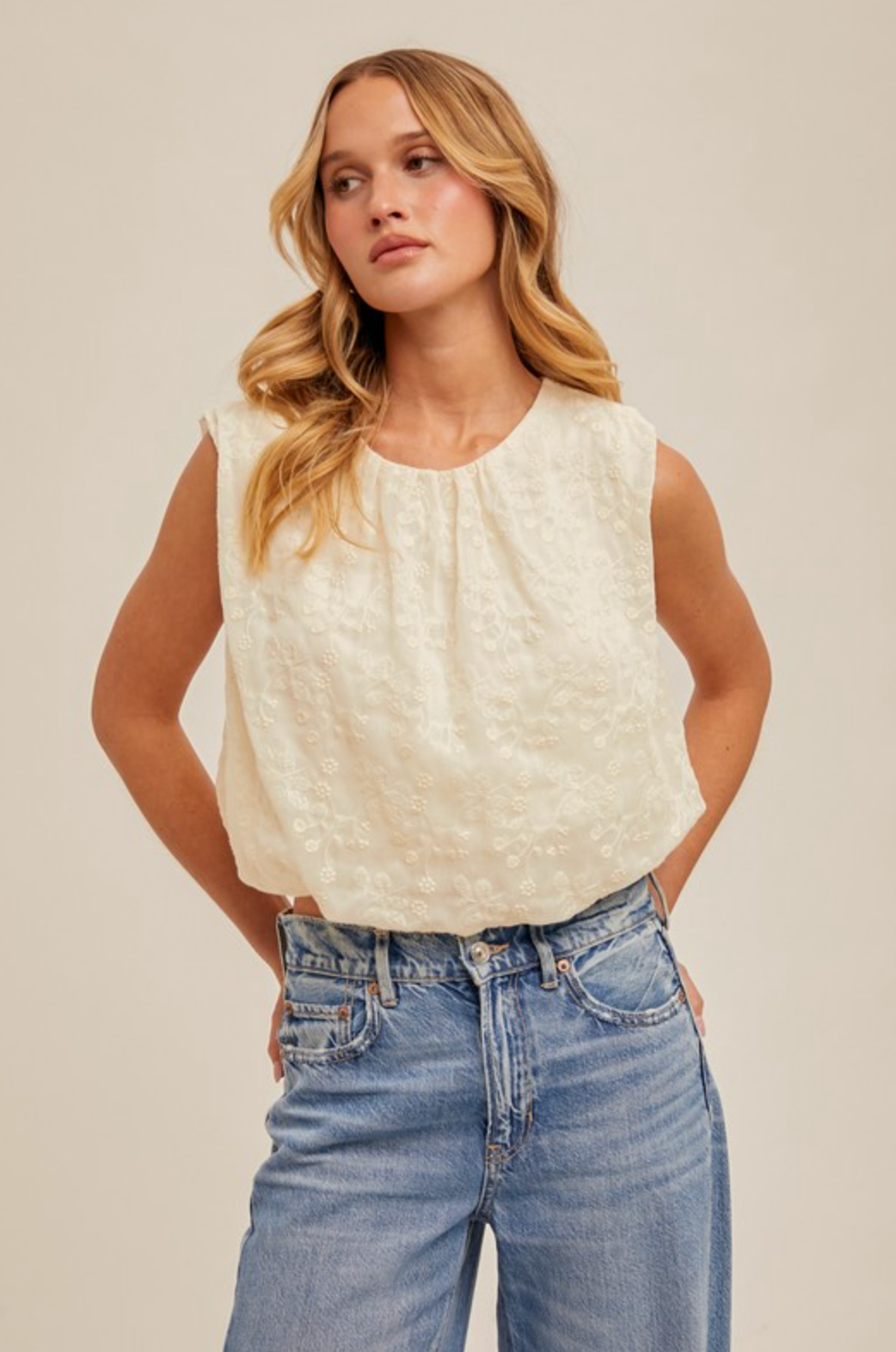 Embroidered Linen Bubble Top