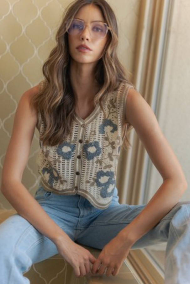 Floral Crochet Sweater Vest