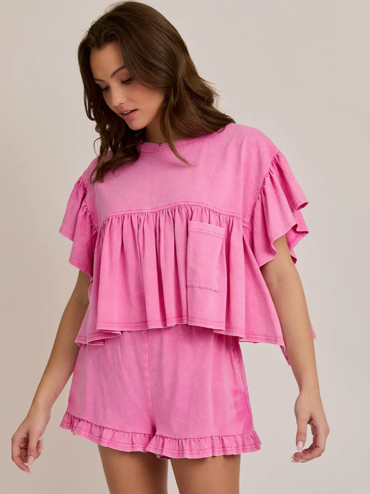 Oversized Top with Ruffle Sleeve with Shorts