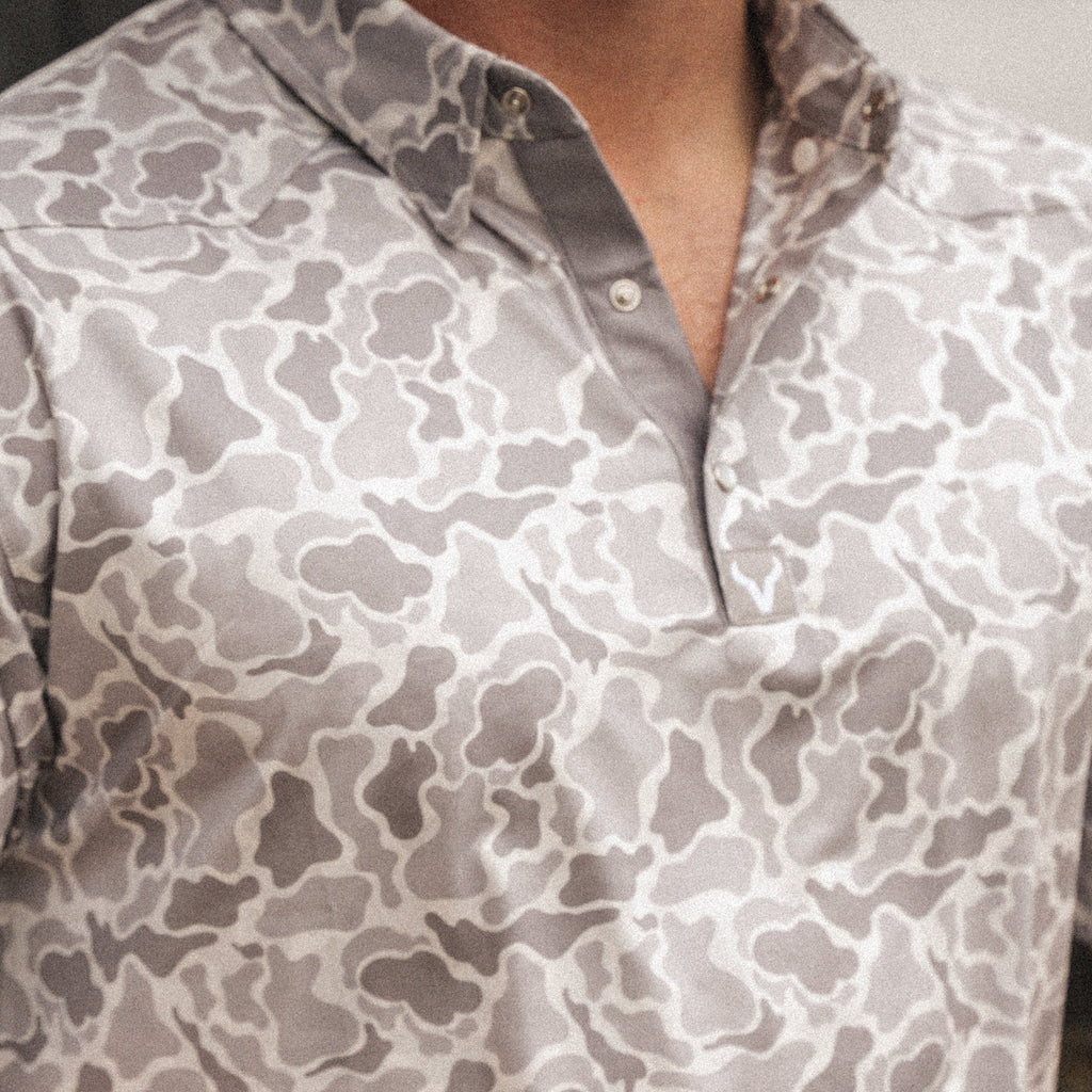 Vexil Brand – Western Pearl Snap Polo - Retro Camo | White