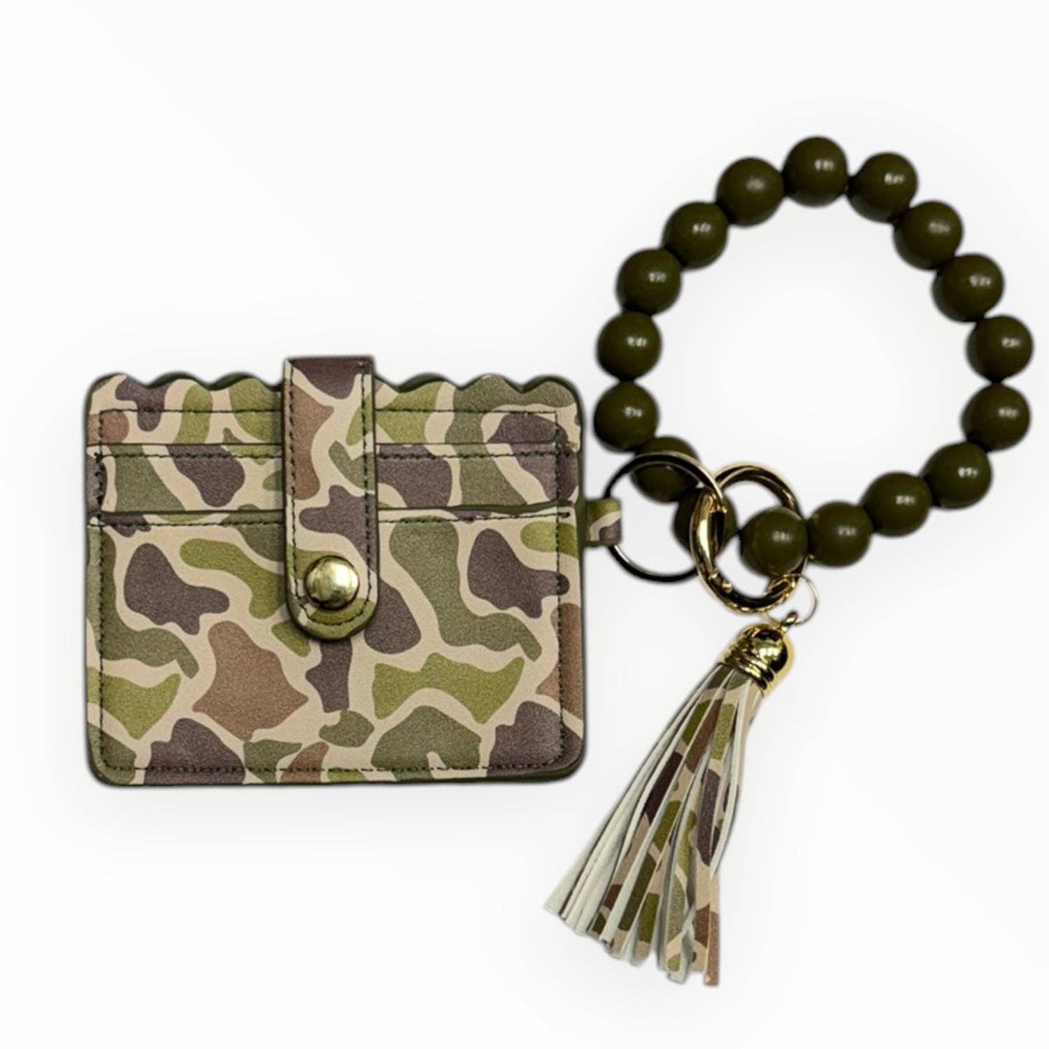 Beaded Wristlet ID Wallet Dark Camo
